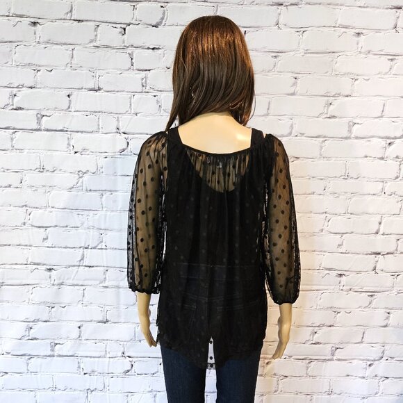 ANNE TAYLOR LOFT, - 3/4 polka dot sheer black blouse - Picture 8 of 9